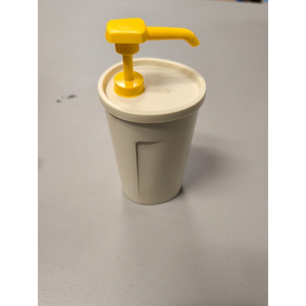 Vintage Tupperware Pump Dispenser Almond Yellow Mustard Syrup 640 Base 1553 Lid